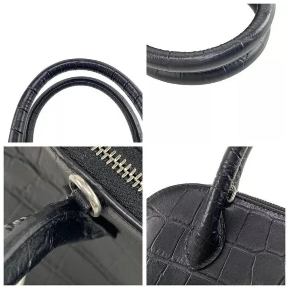 100% Auth BALENCIAGA Ville Top Handle S Black White Leather Handbag 859-113024 - Picture 7 of 14